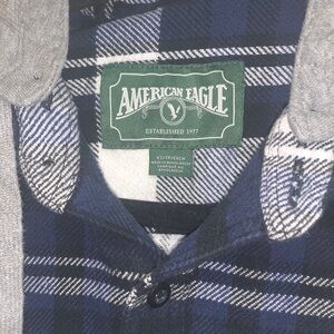 American Eagle Outfitters Blue and Gray Plaid Casual Button Down Shirt
